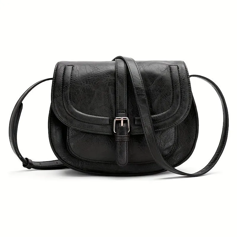 Fashionable Mini Retro Solid Color Half Round Saddle Crossbody Handbag & Flap Purse for Women