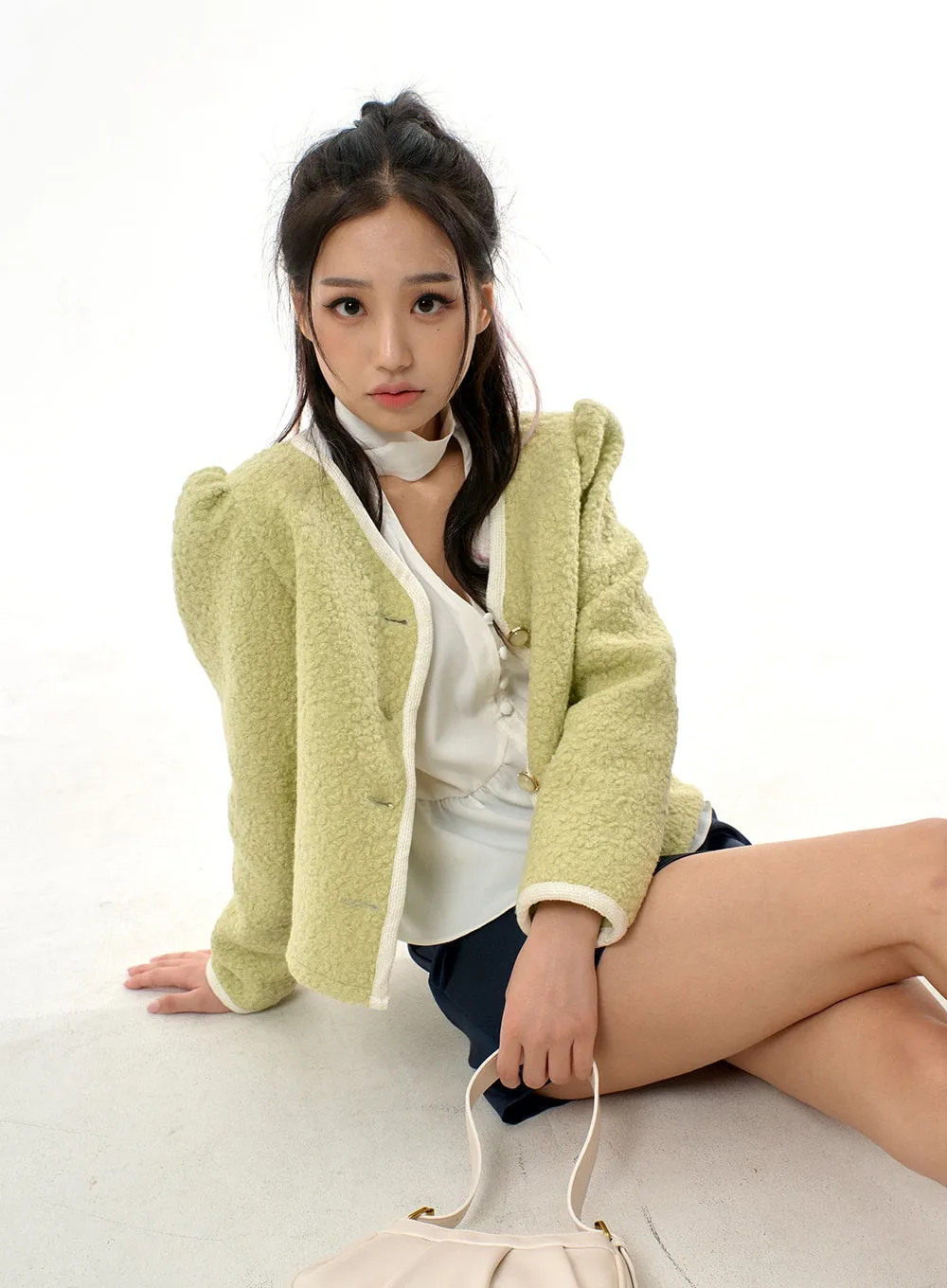 Faux Fur V-Neck Cropped Jacket BJ310