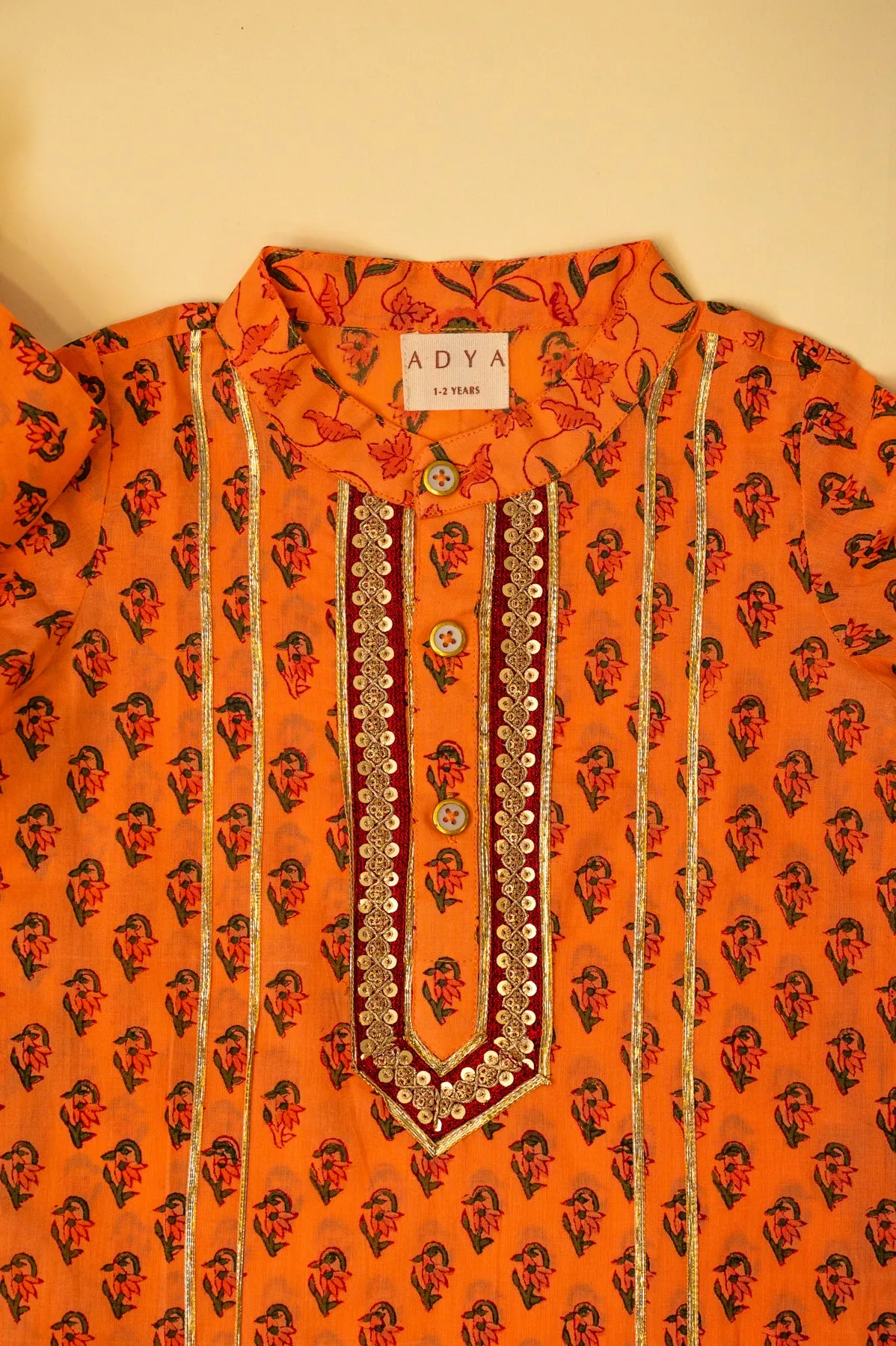 Floral Festive Kurta - Peach