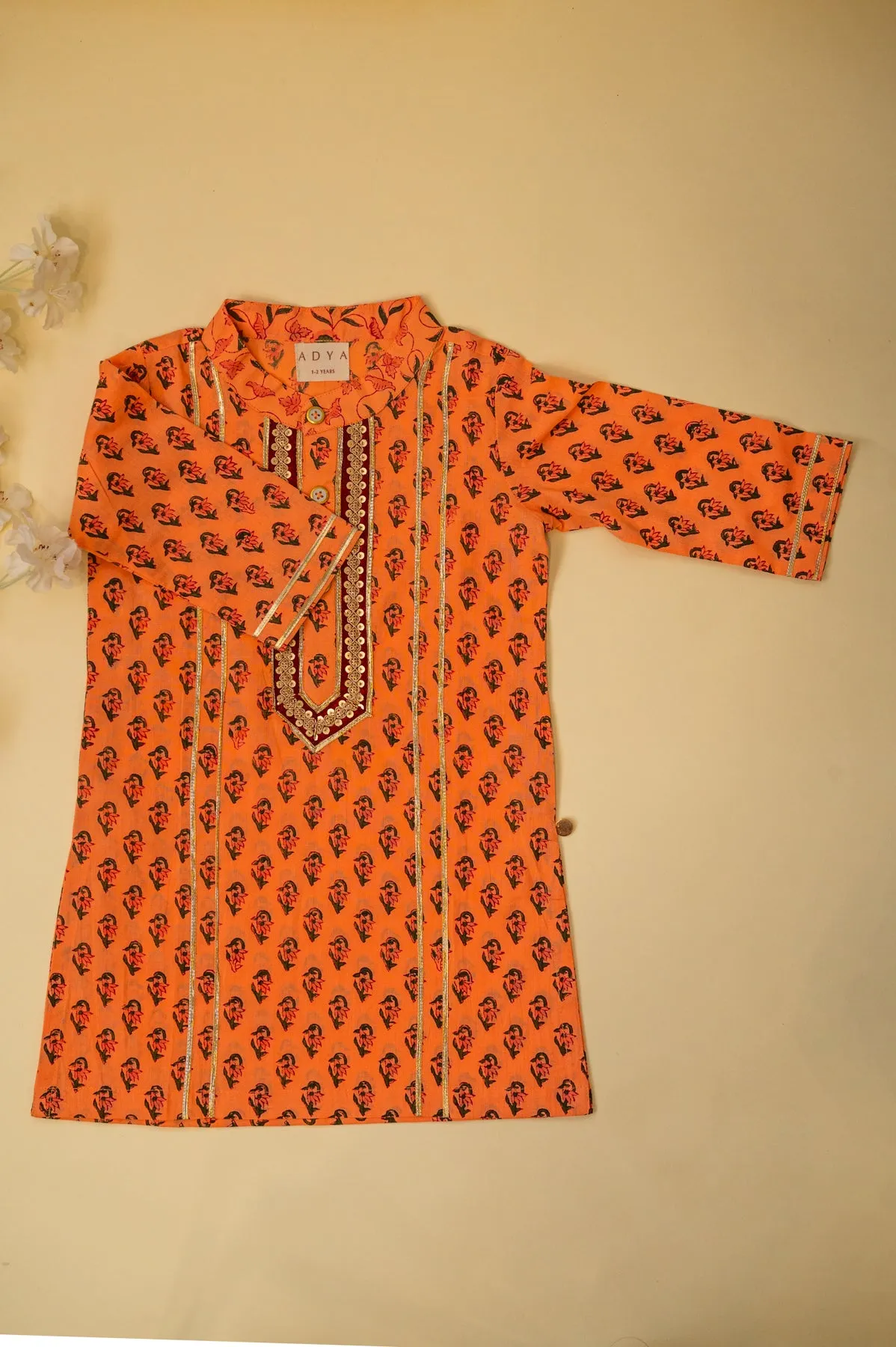 Floral Festive Kurta - Peach