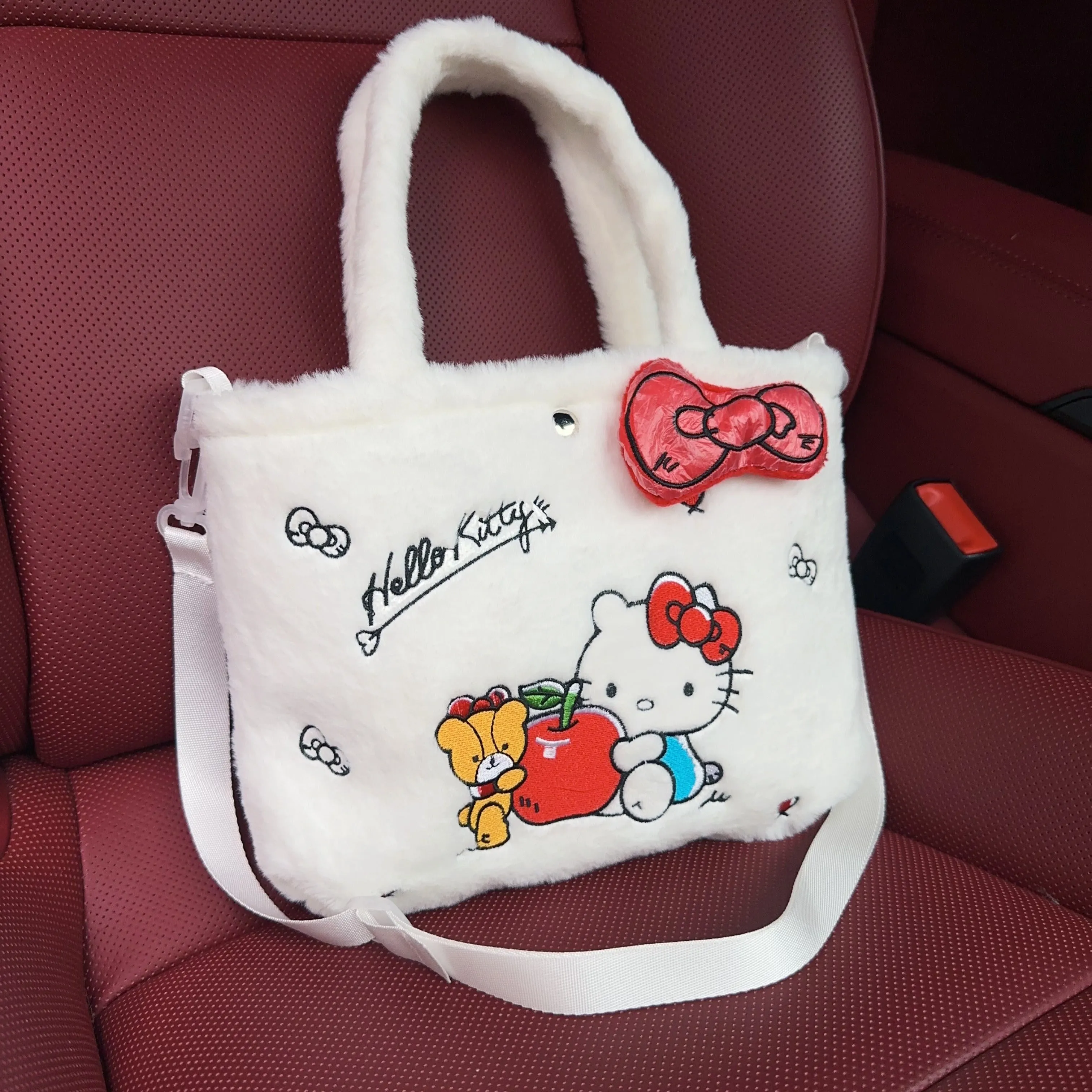 Fluffy Faux Fur Cartoon Anime Handbag - HelloKitty, Cinnamoroll & Kuromi Plush Crossbody Bag - Adorable, Soft & Versatile Shoulder Bag for Fashionistas