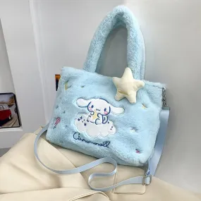 Fluffy Faux Fur Cartoon Anime Handbag - HelloKitty, Cinnamoroll & Kuromi Plush Crossbody Bag - Adorable, Soft & Versatile Shoulder Bag for Fashionistas