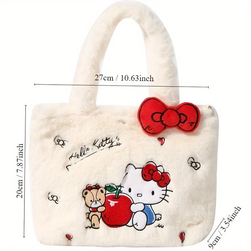 Fluffy Faux Fur Cartoon Anime Handbag - HelloKitty, Cinnamoroll & Kuromi Plush Crossbody Bag - Adorable, Soft & Versatile Shoulder Bag for Fashionistas