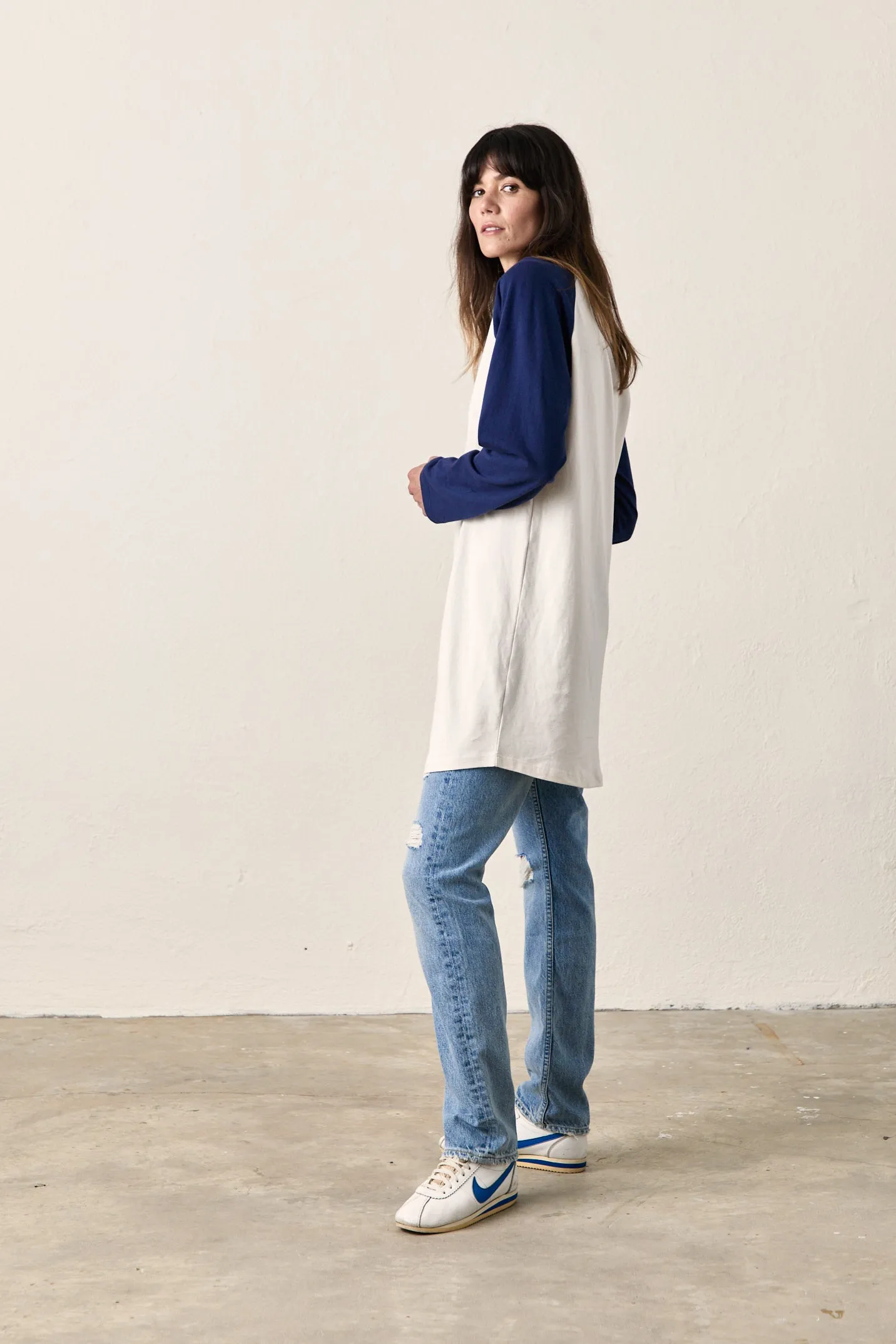 FRANKLIN BASEBALL TEE DRESS / IVORY/NAVY