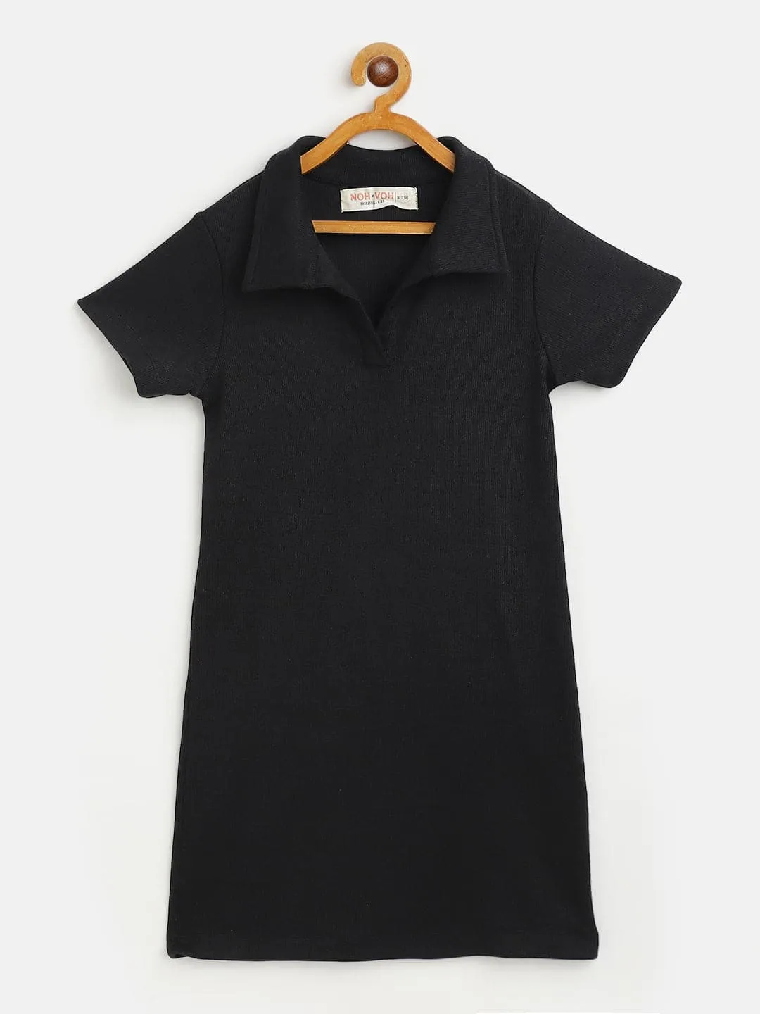 Girls Black Rib Polo Neck Dress