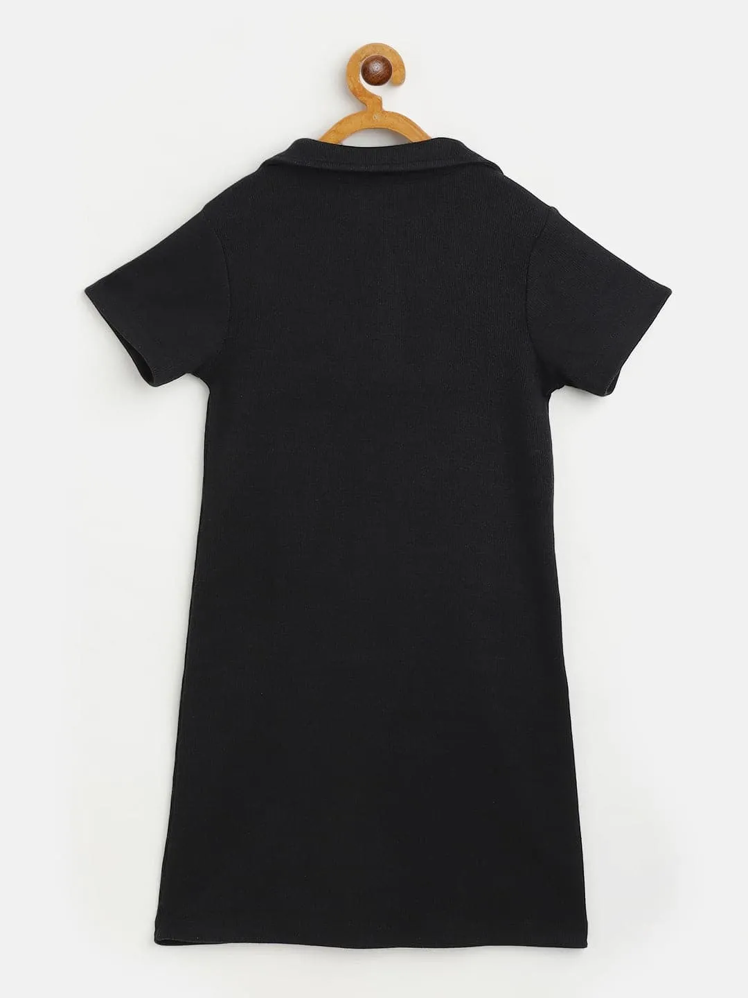 Girls Black Rib Polo Neck Dress