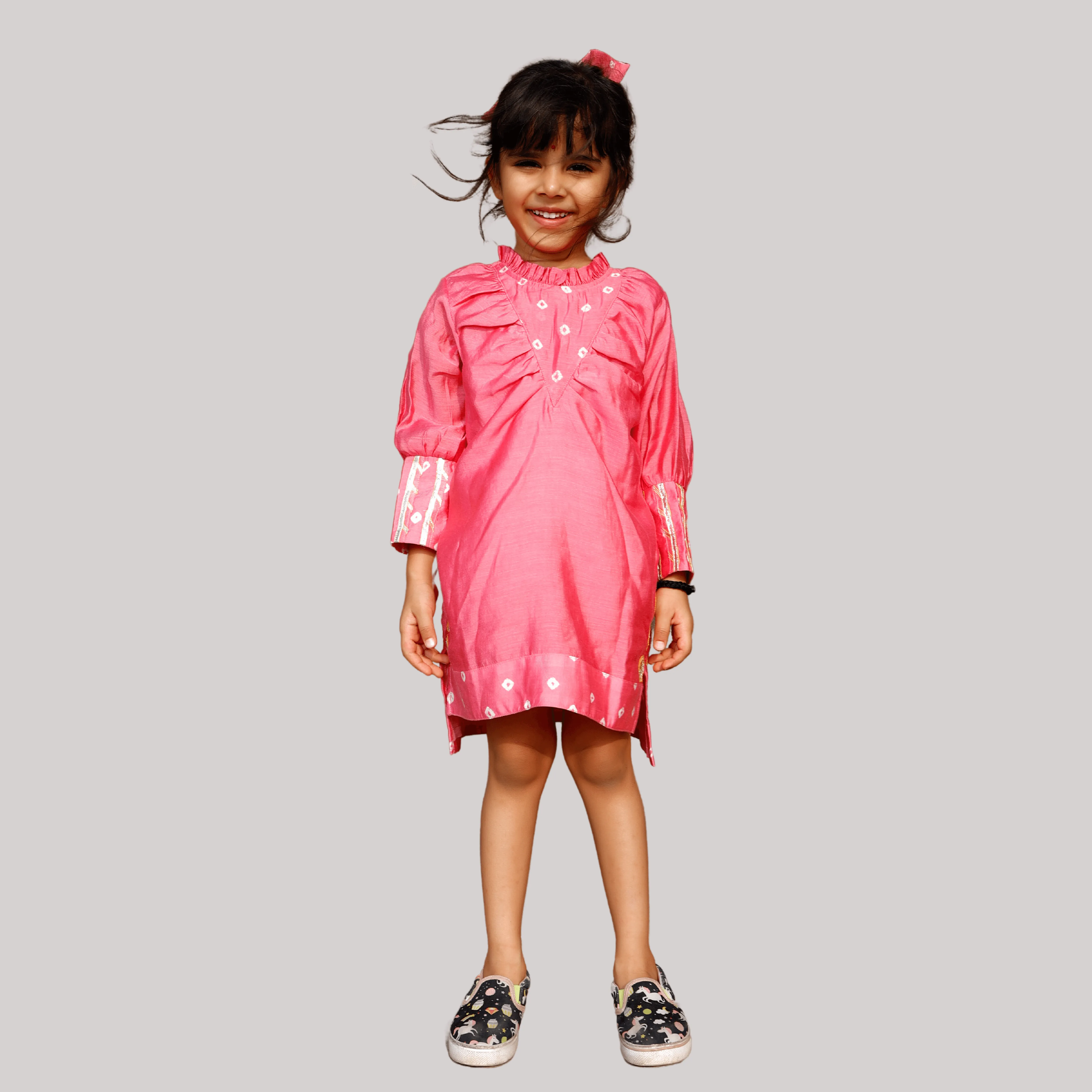 Girls Ethnic Gota Work Dress/Kurta - Pink