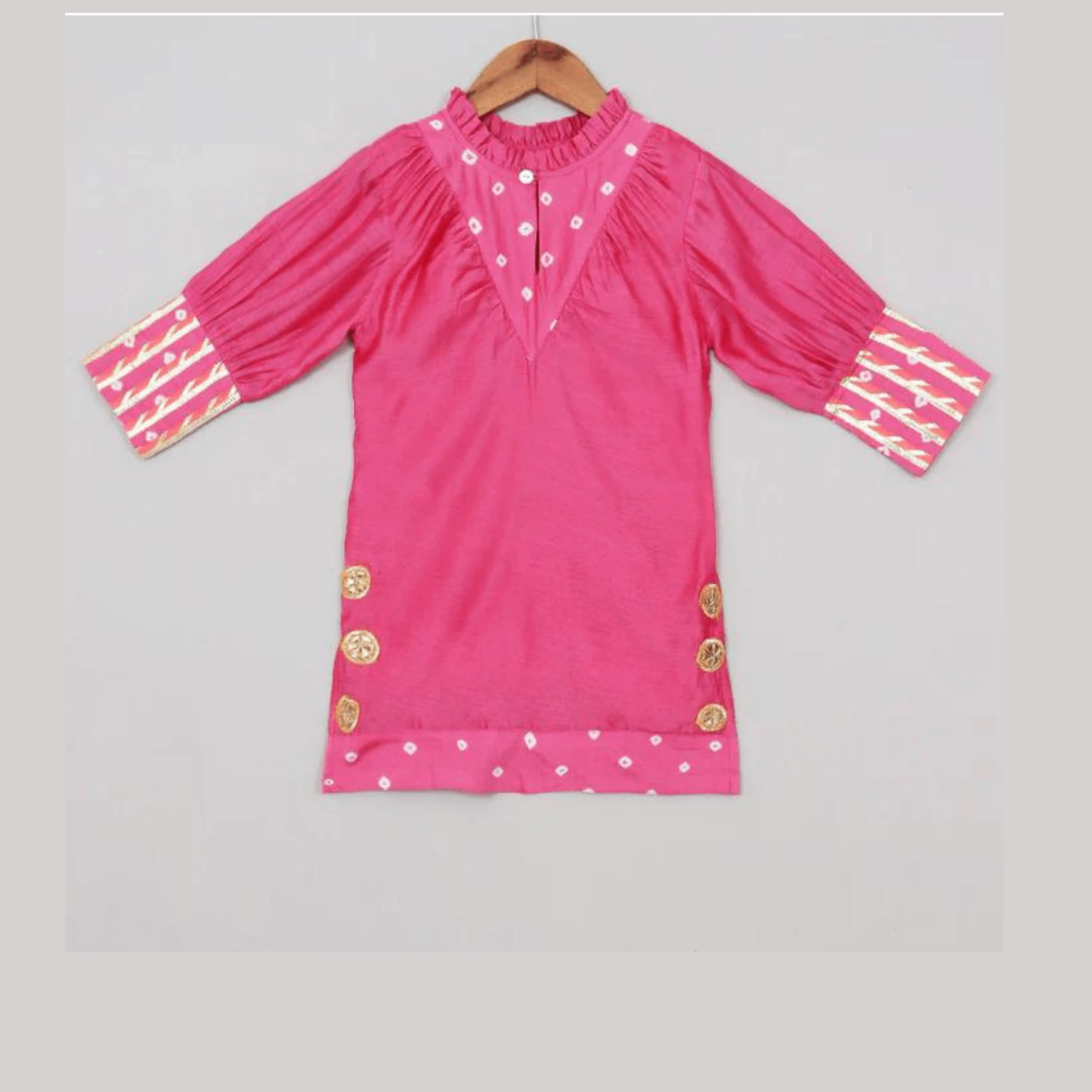 Girls Ethnic Gota Work Dress/Kurta - Pink