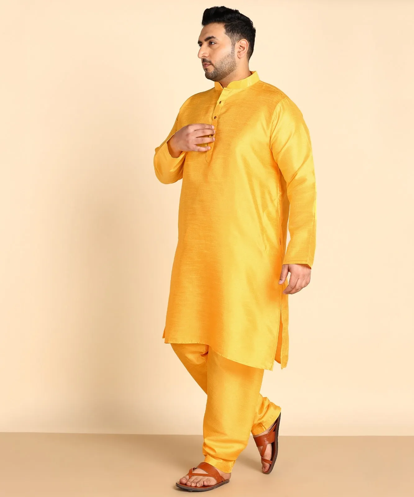 Golden Yellow Straight Raw Silk Kurta Set