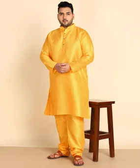 Golden Yellow Straight Raw Silk Kurta Set