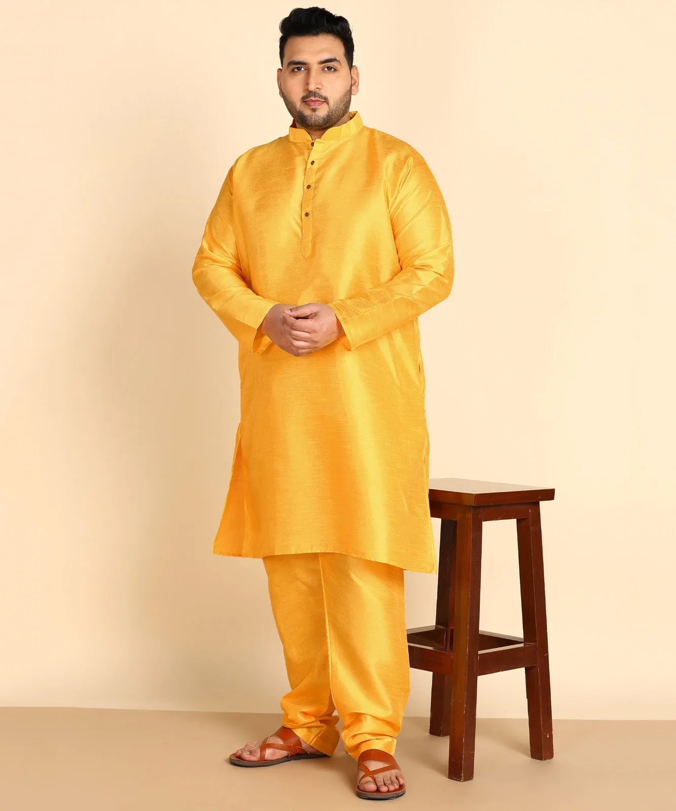 Golden Yellow Straight Raw Silk Kurta Set