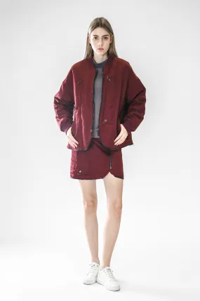 GRAY-BLUE/ANGORA RED LOOSE-FIT TRENCH BOMBER JACKET