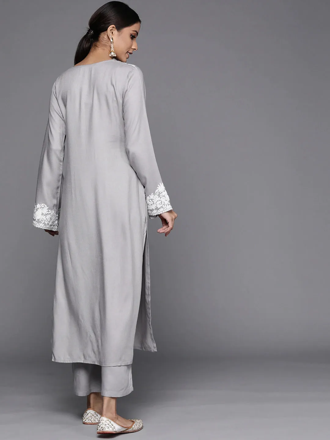 Gray Ethnic Yoke Kurta