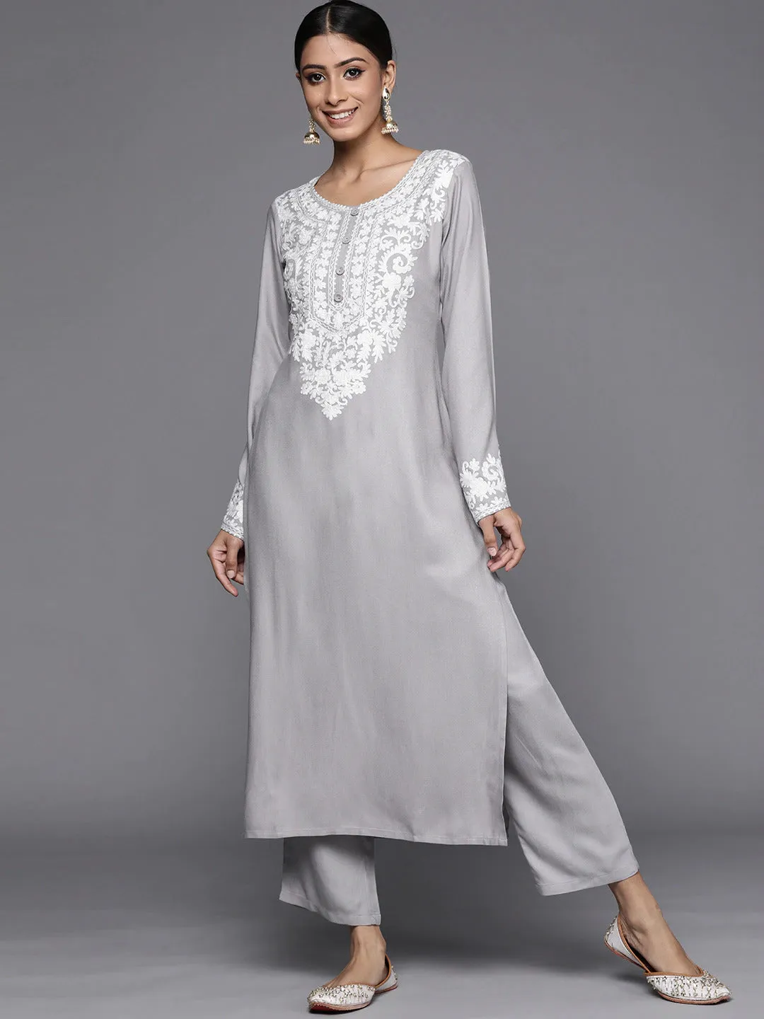 Gray Ethnic Yoke Kurta