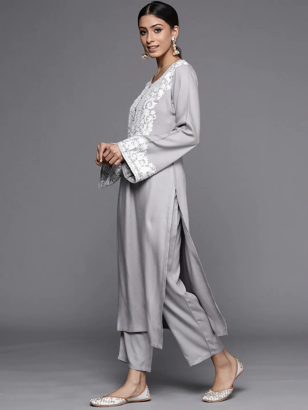 Gray Ethnic Yoke Kurta