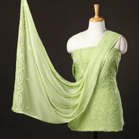 Green - 3pc Hand Embroidery Dupion Silk Phulkari Dress Material 35