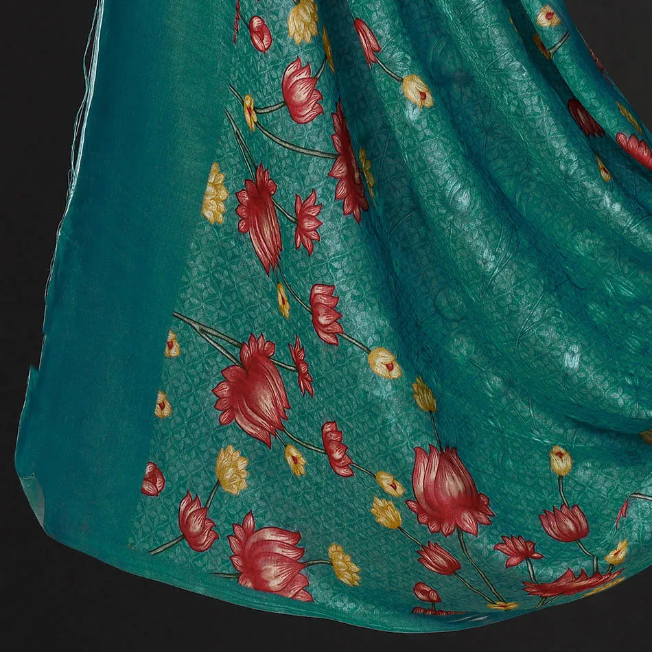 Green - 3pc Handloom Chanderi Silk Cotton Embroidered Suit Material Set with Digital Printed Dupatta