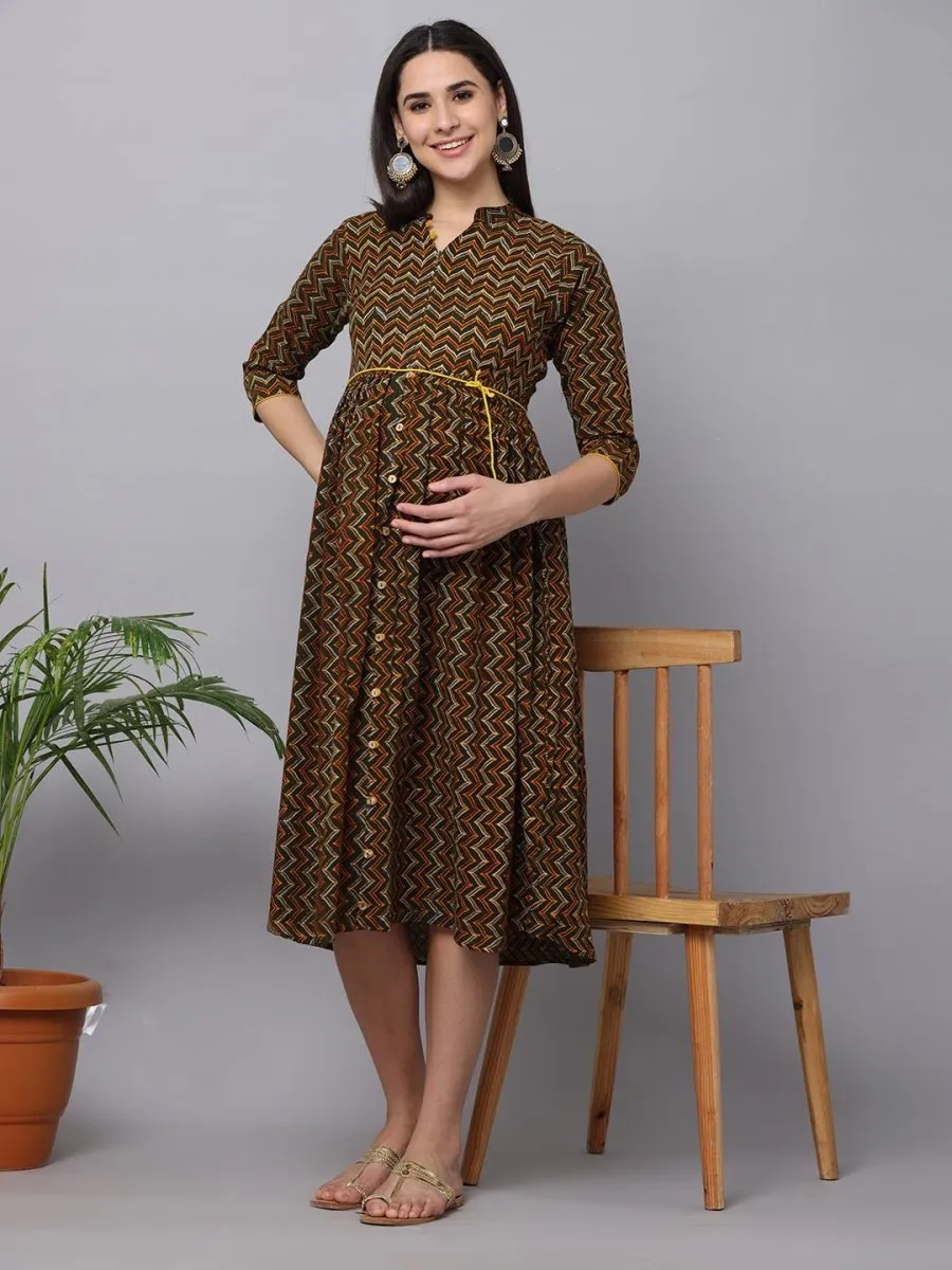 Green Berry Maternity Kurti Dress With Nursing