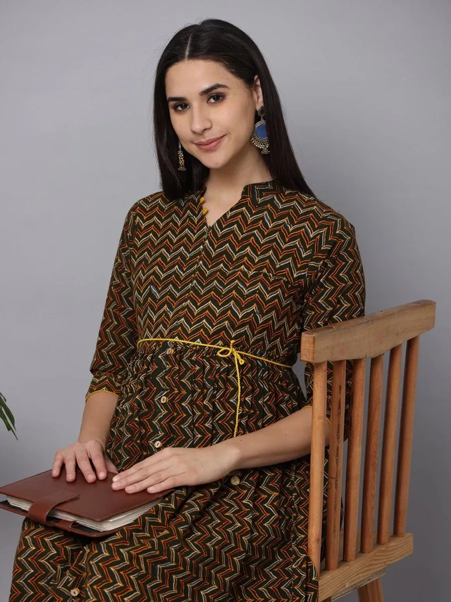 Green Berry Maternity Kurti Dress With Nursing