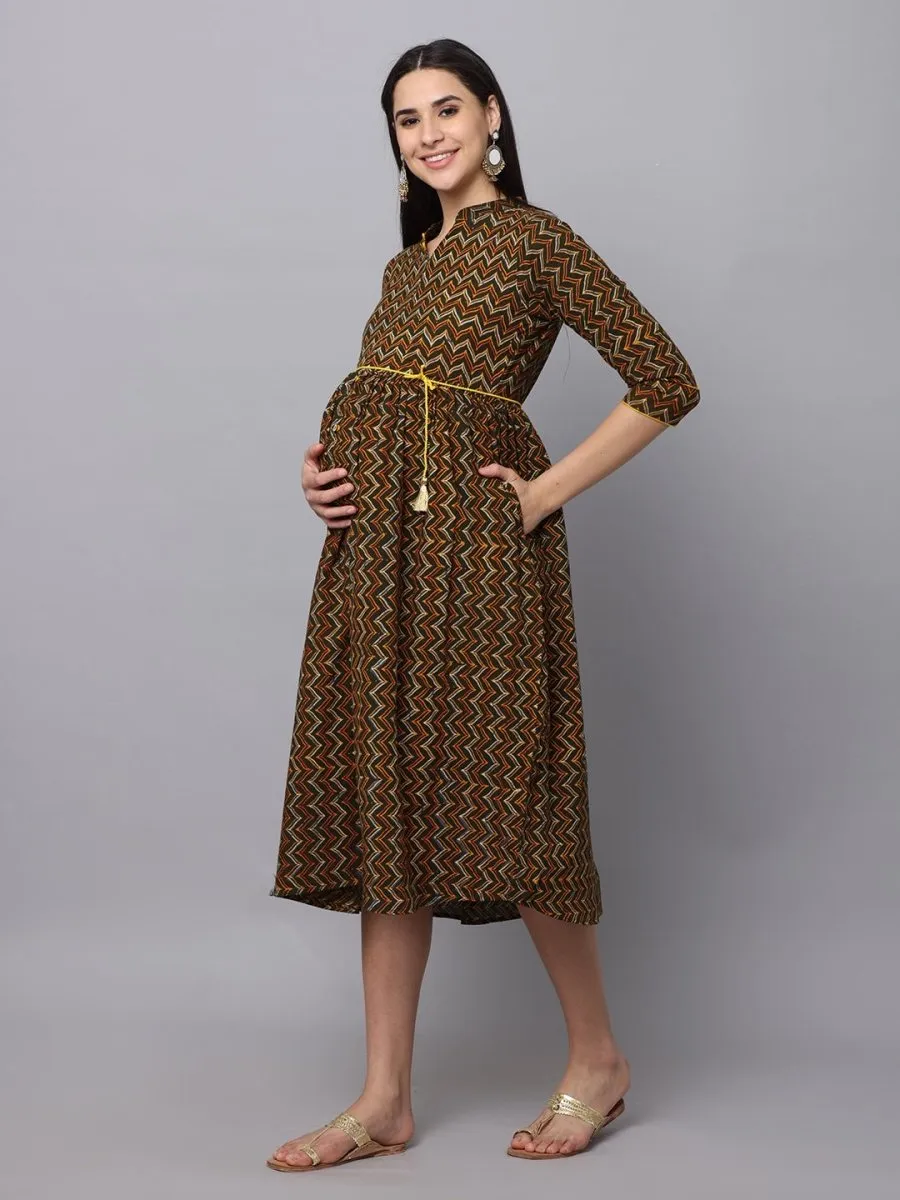 Green Berry Maternity Kurti Dress With Nursing