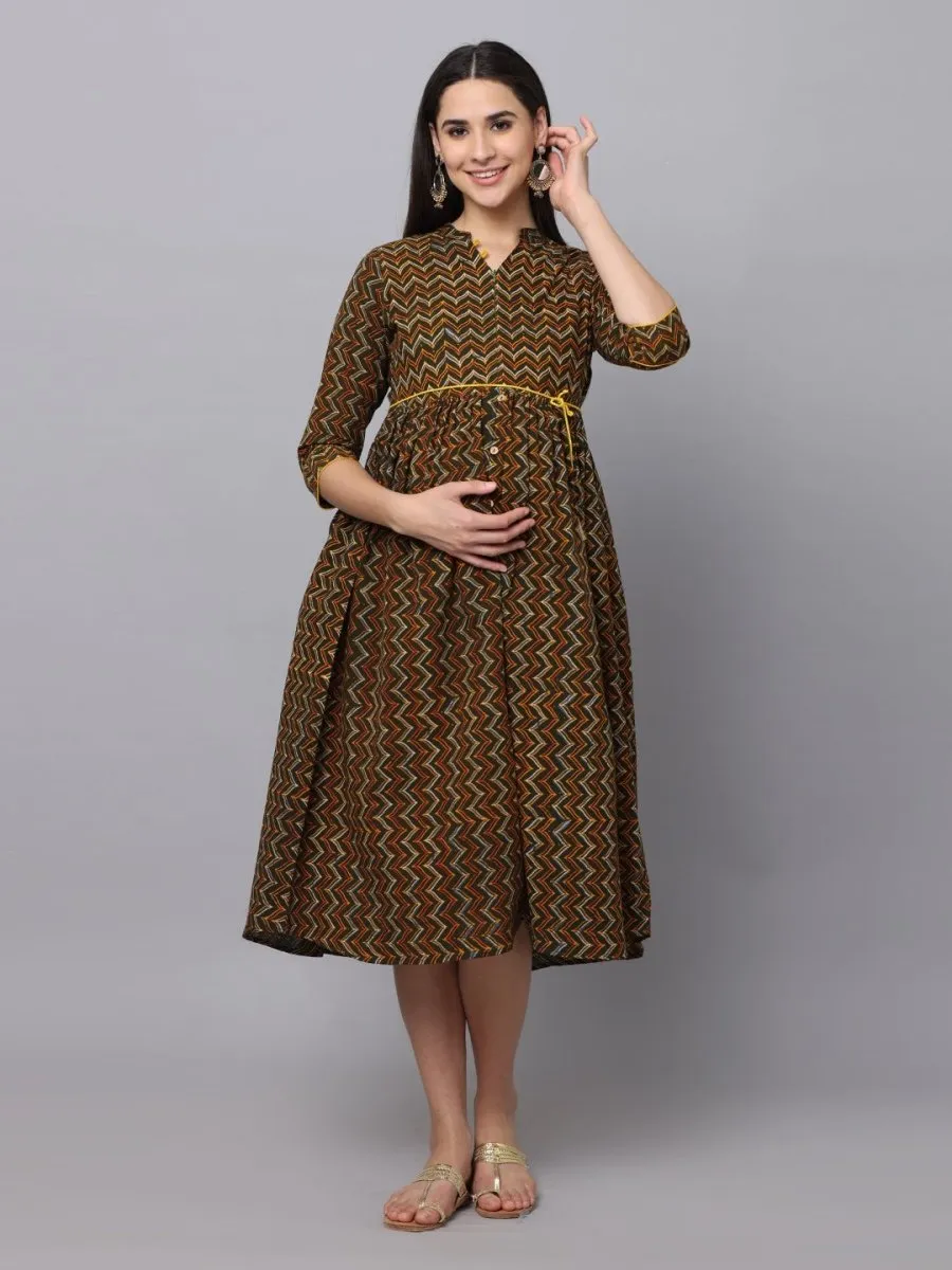 Green Berry Maternity Kurti Dress With Nursing