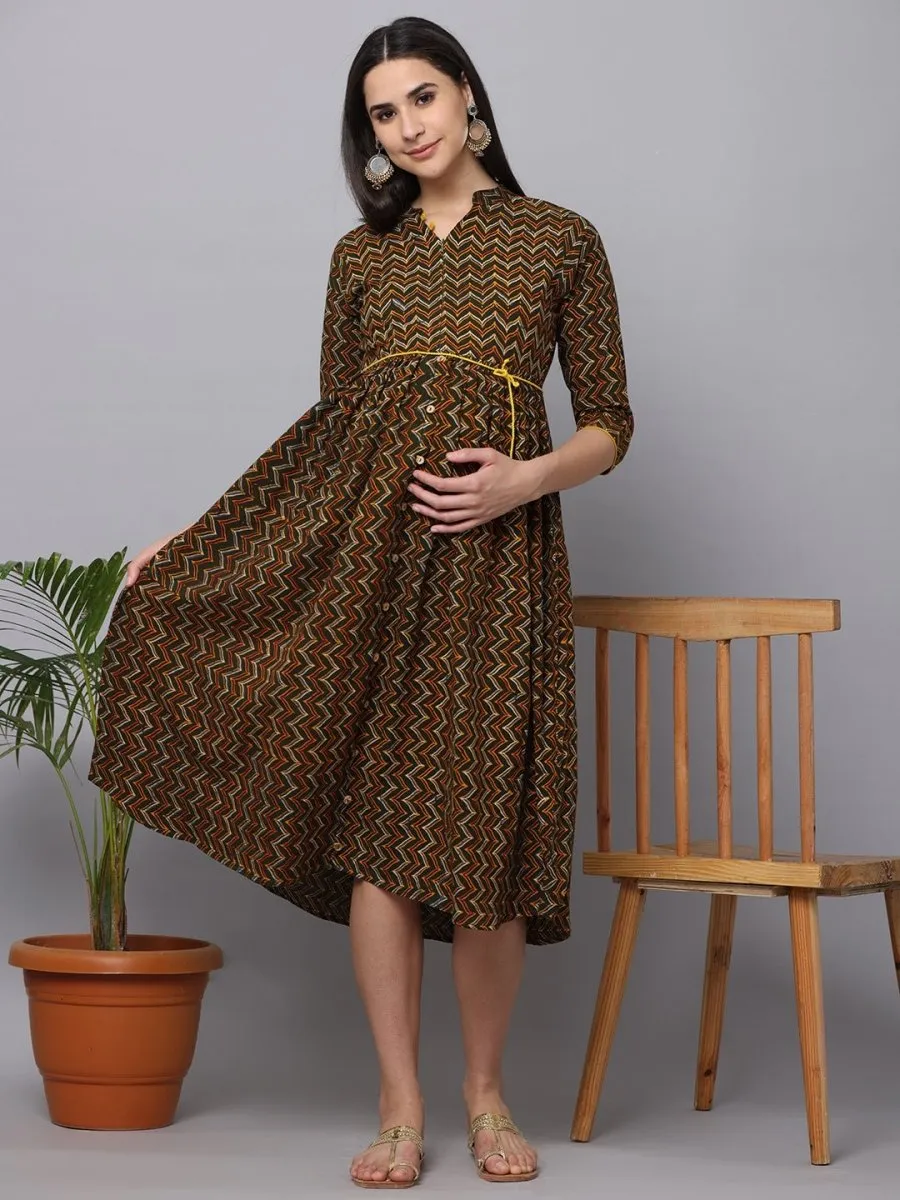 Green Berry Maternity Kurti Dress With Nursing