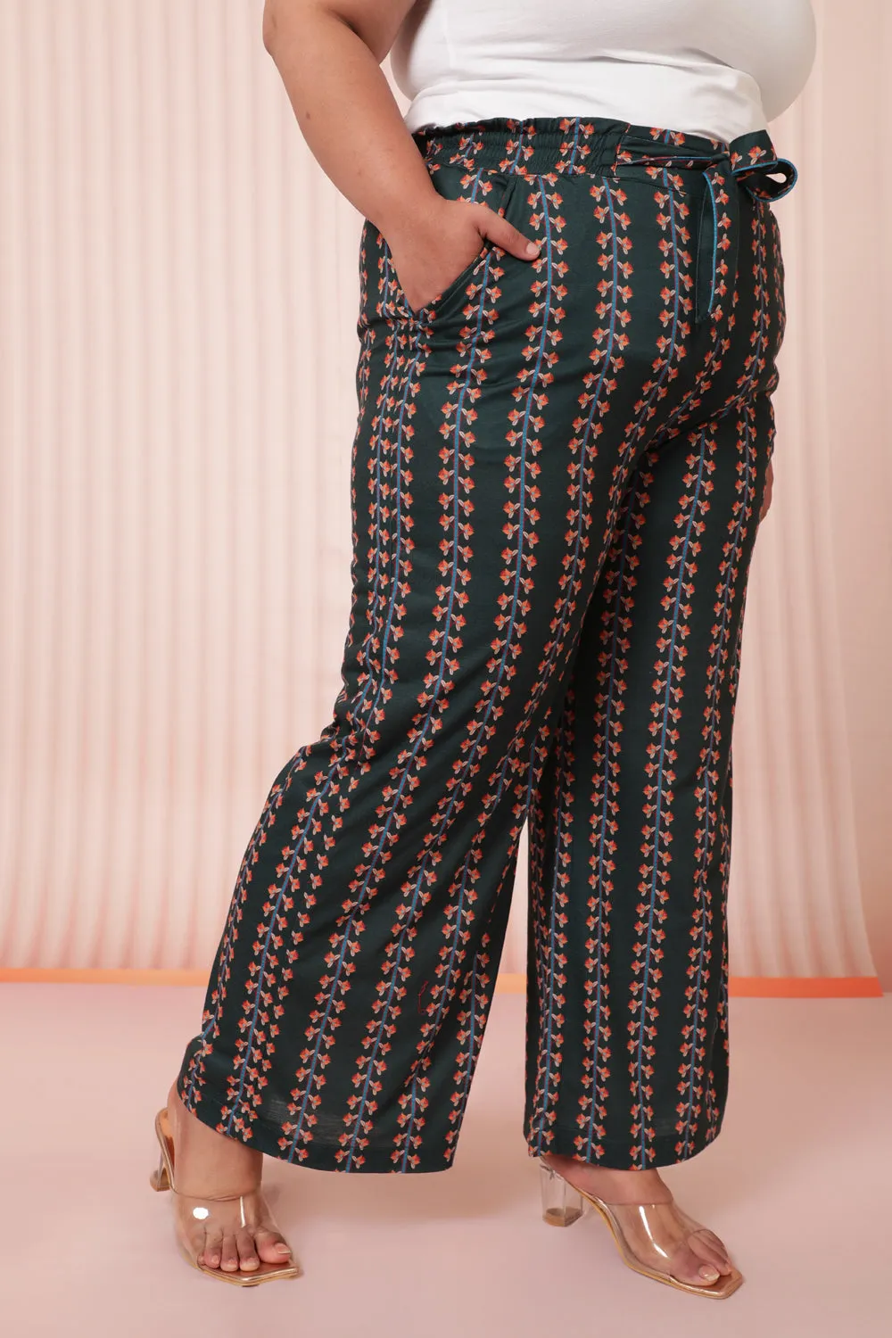 Green Ethnic Printed High Waist Pants