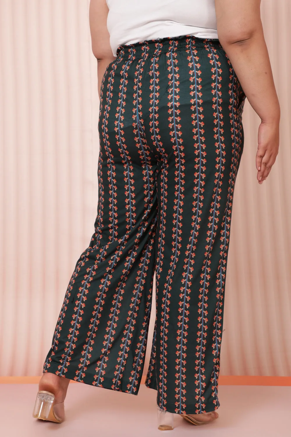 Green Ethnic Printed High Waist Pants