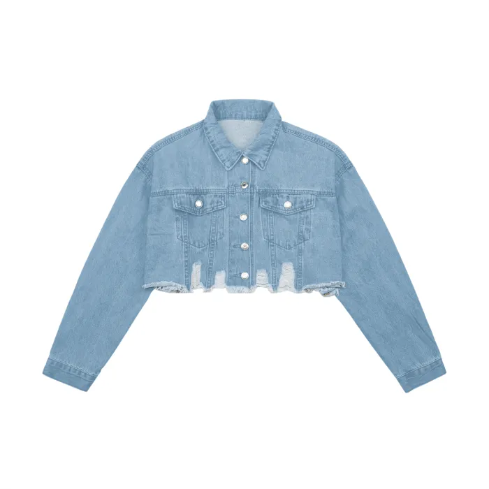 Grunge Fro Women's Crop Raw Hem Denim Jacket