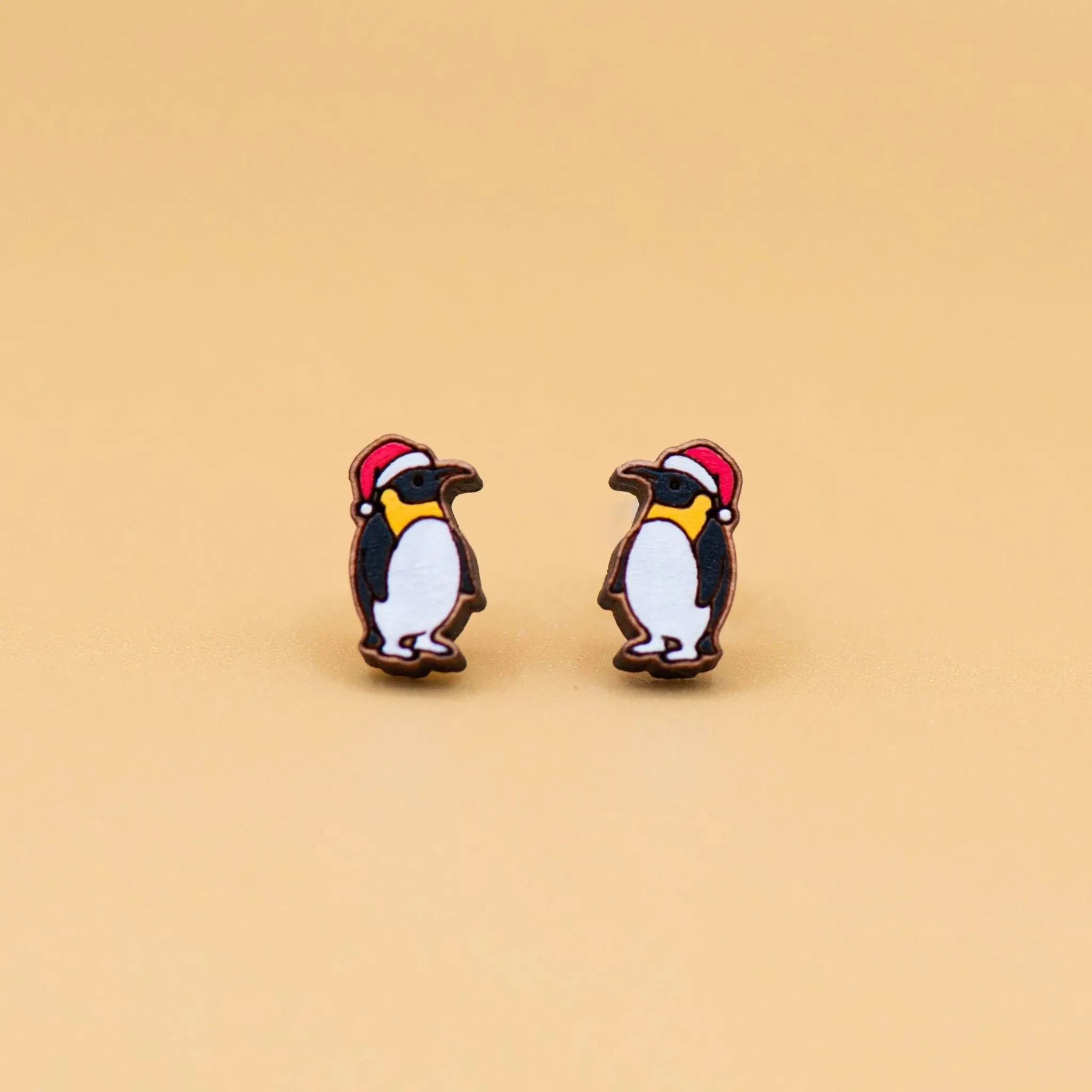 Hand-painted Wooden Earrings - Christmas Penguin