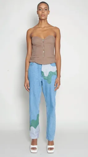 High Waisted Organic & Recycled Melt Patch Blue Jeans