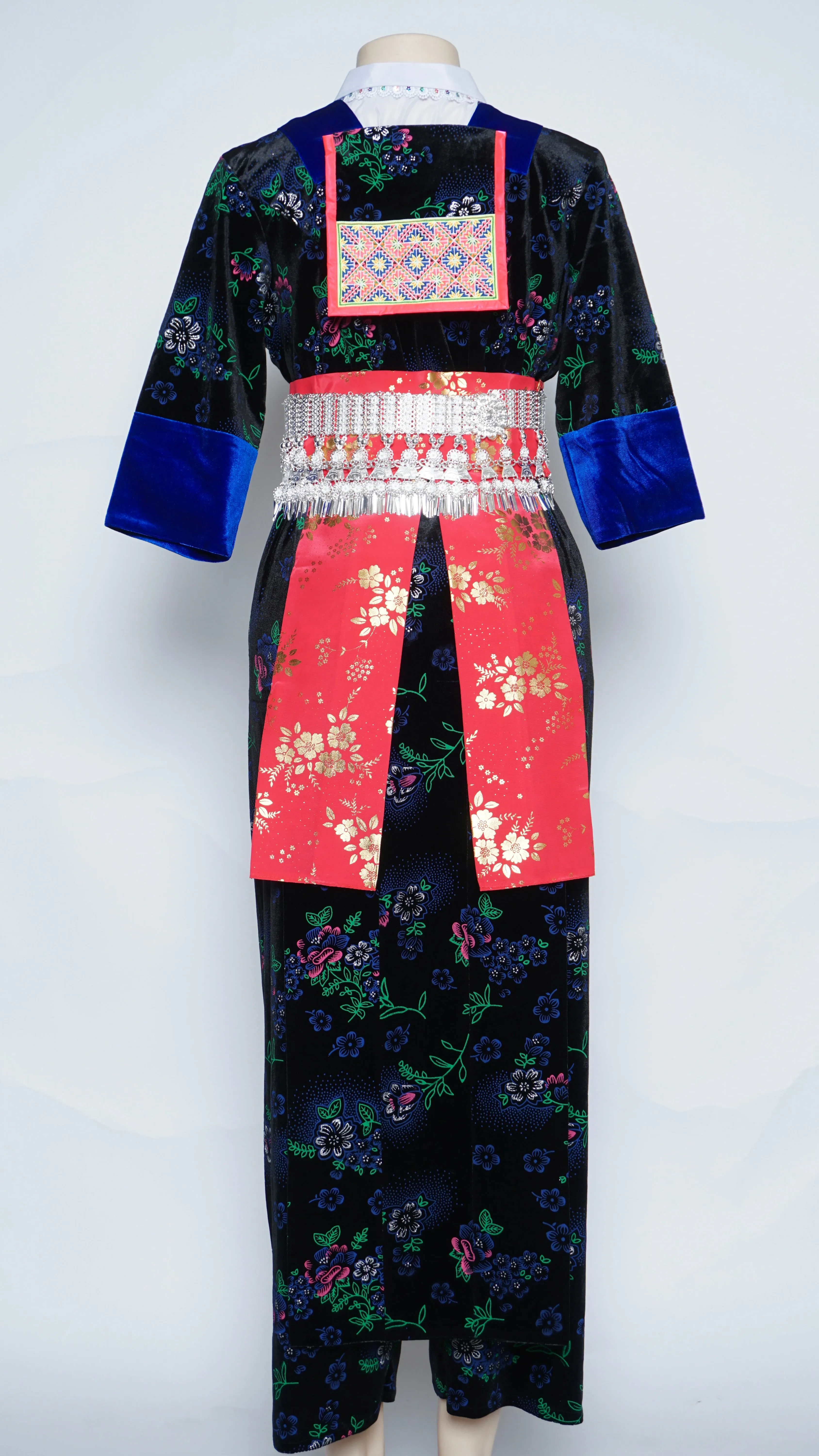 Hmong Xeev Blue/Pink Floral Velvet