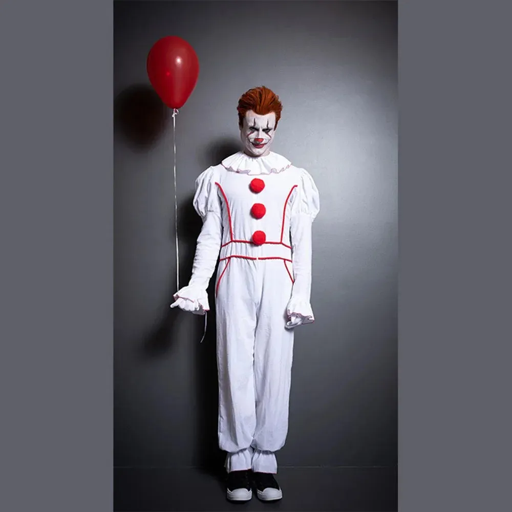 Horror Suit Couple Clown White Pompon Cosplay Frock Halloween Movie Dress-up