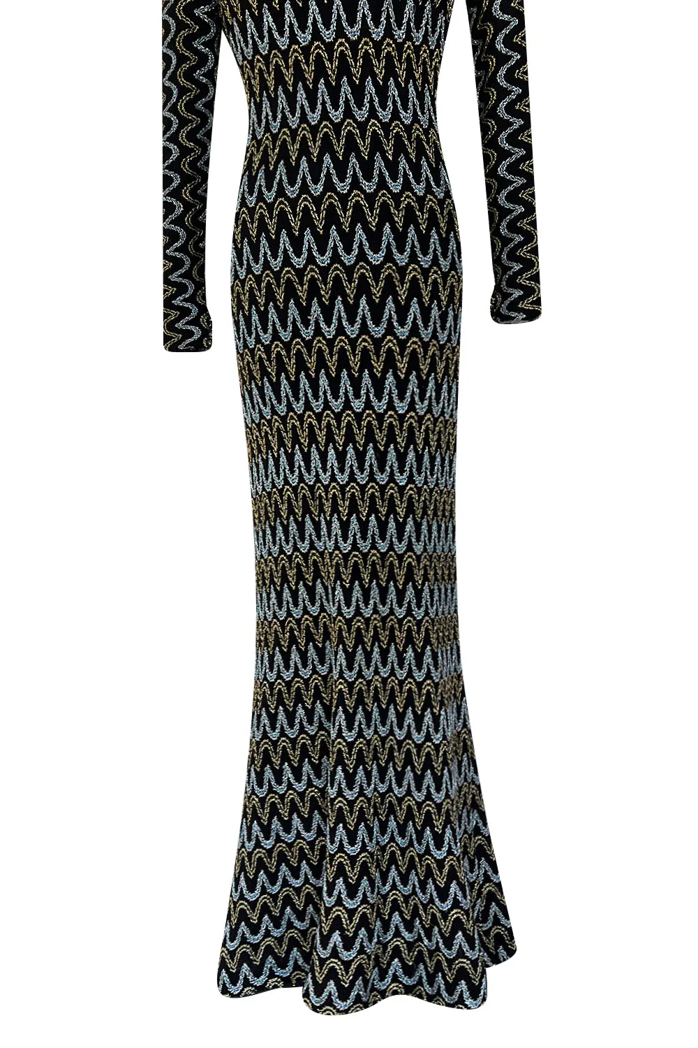 Incredible 1970s Loris Azzaro Metallic Silver & Gold Black On Black Knit Dress