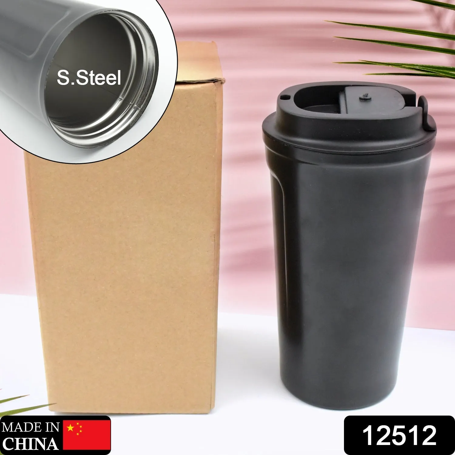 Inside Stainless Steel & Outside Plastic Vacuum Insulated  Insulated Coffee Cups Double Walled Travel Mug, Car Coffee Mug with Leak Proof Lid Reusable Thermal Cup for Hot Cold Drinks Coffee, Tea (1 Pc)