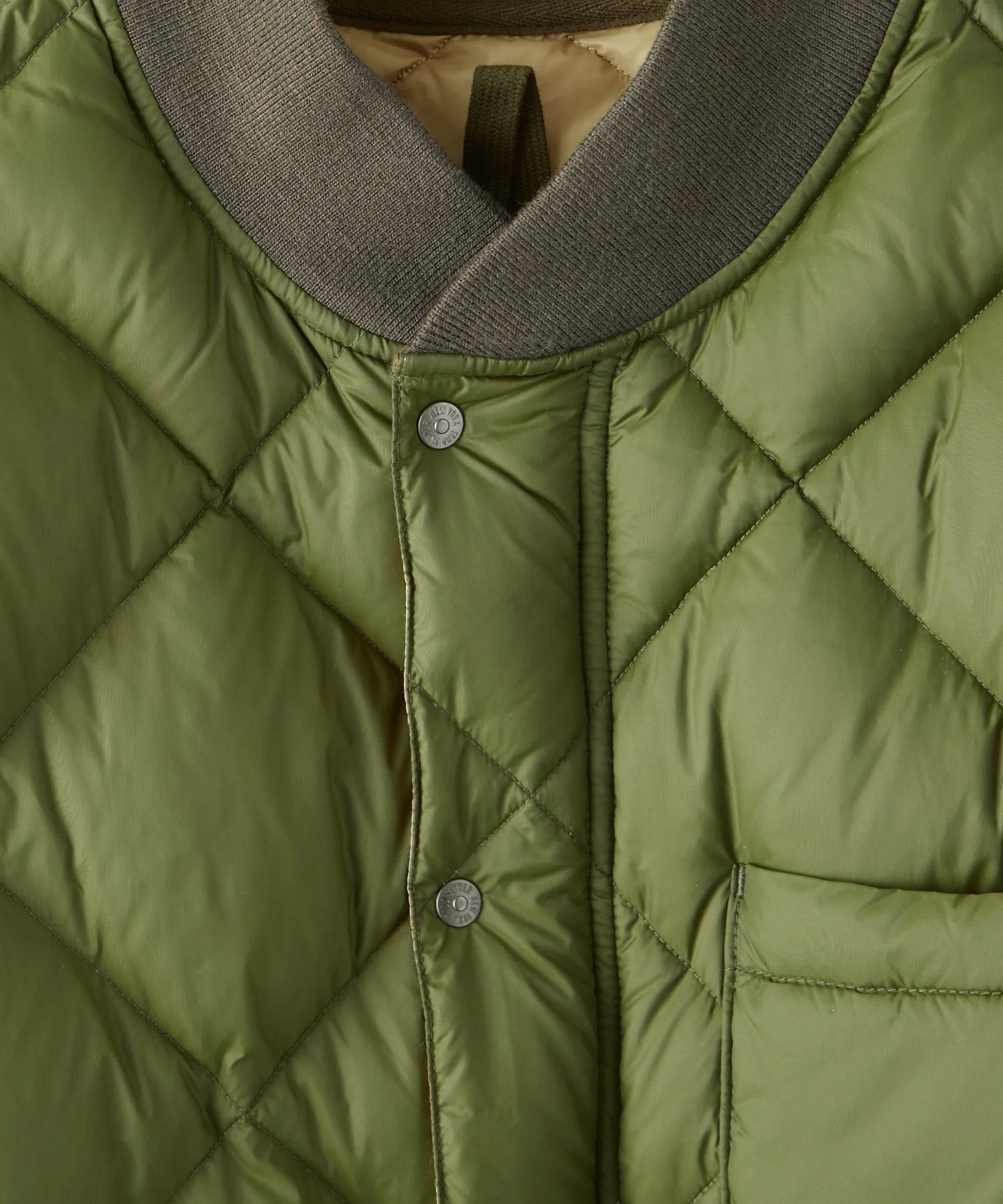 Italian Quilted Down Snap Bomber in Olive