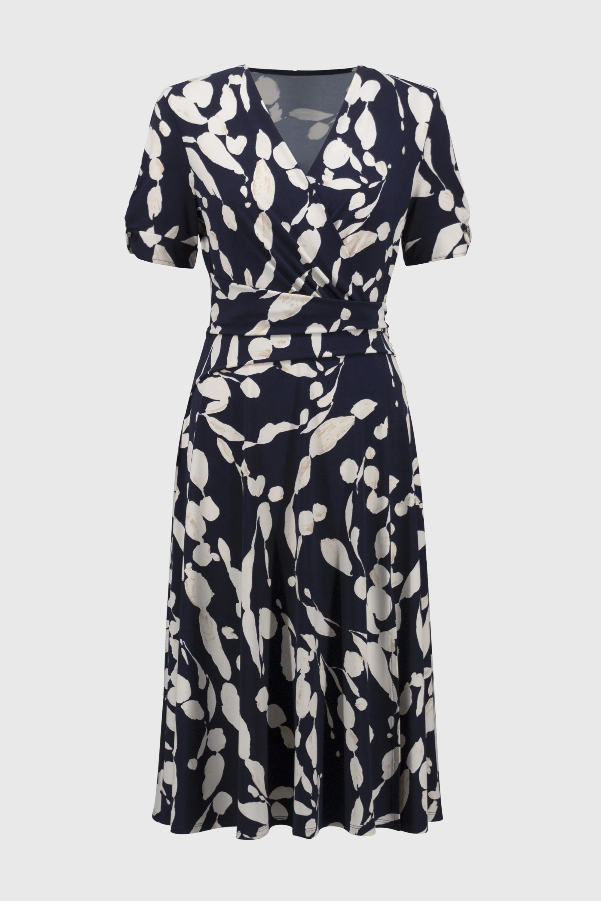 Joseph Ribkoff Abstract Print Wrap Dress 251014 - Midnight Blue/Beige