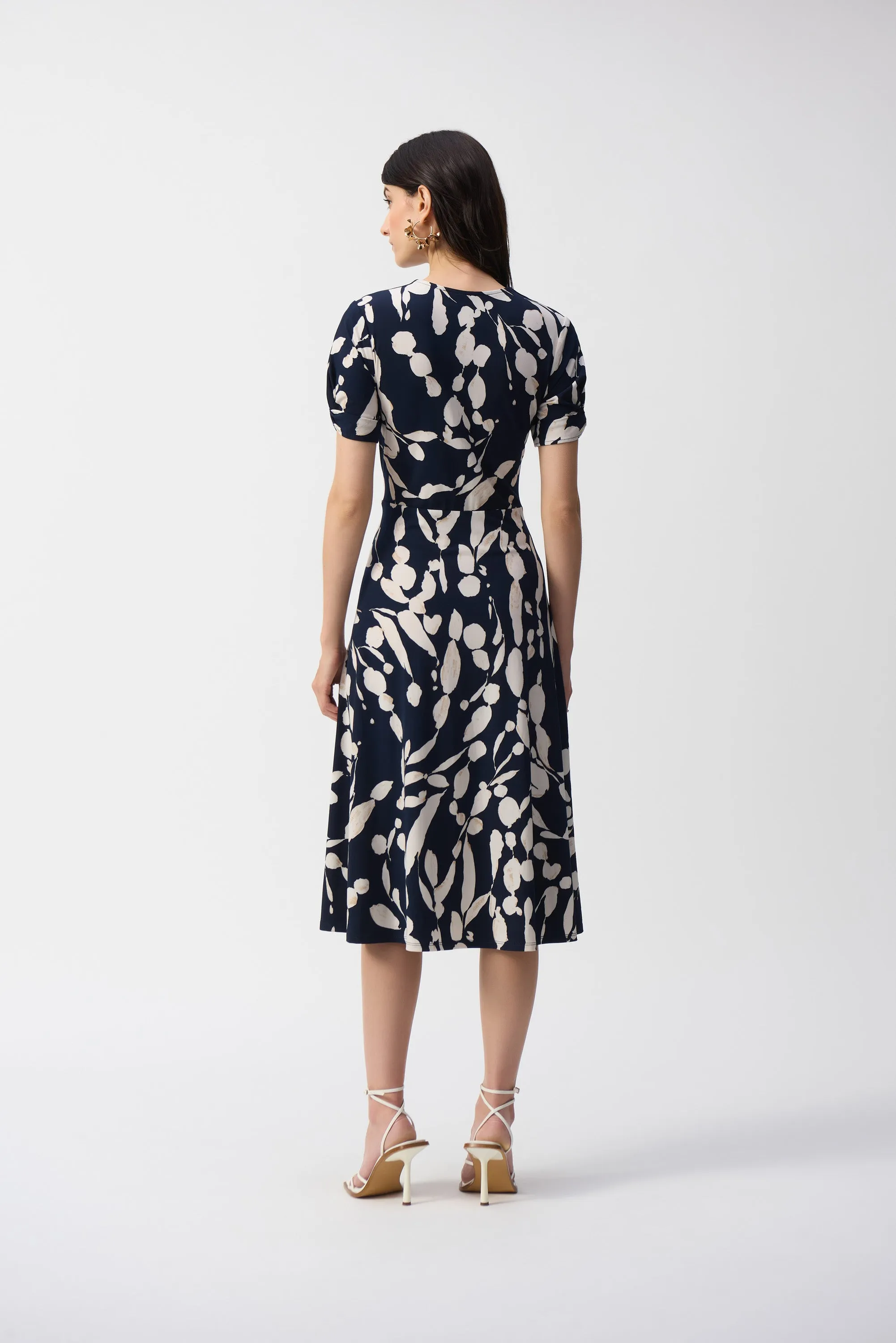 Joseph Ribkoff Abstract Print Wrap Dress 251014 - Midnight Blue/Beige