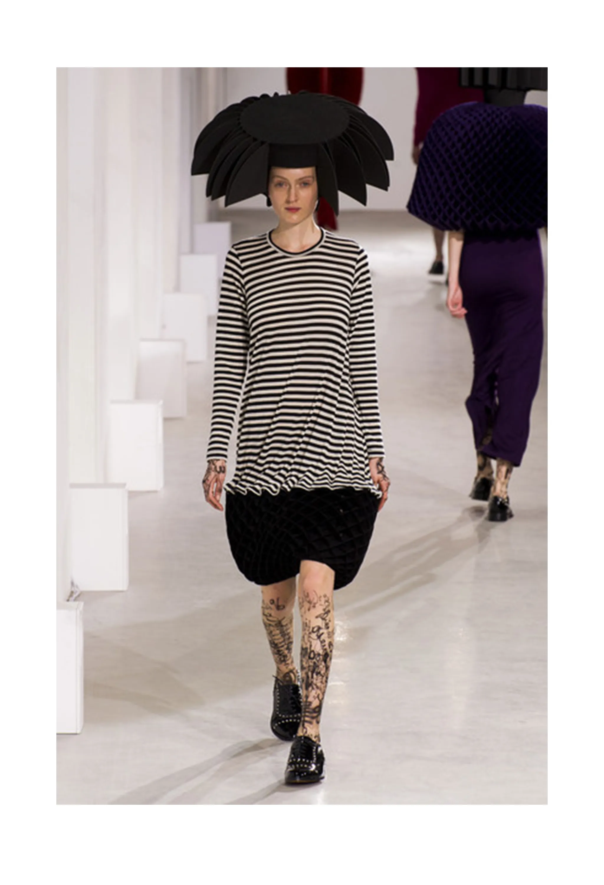 JUNYA WATANABE BLACK & WHITE STRIPE ACCORDION DRESS 2015