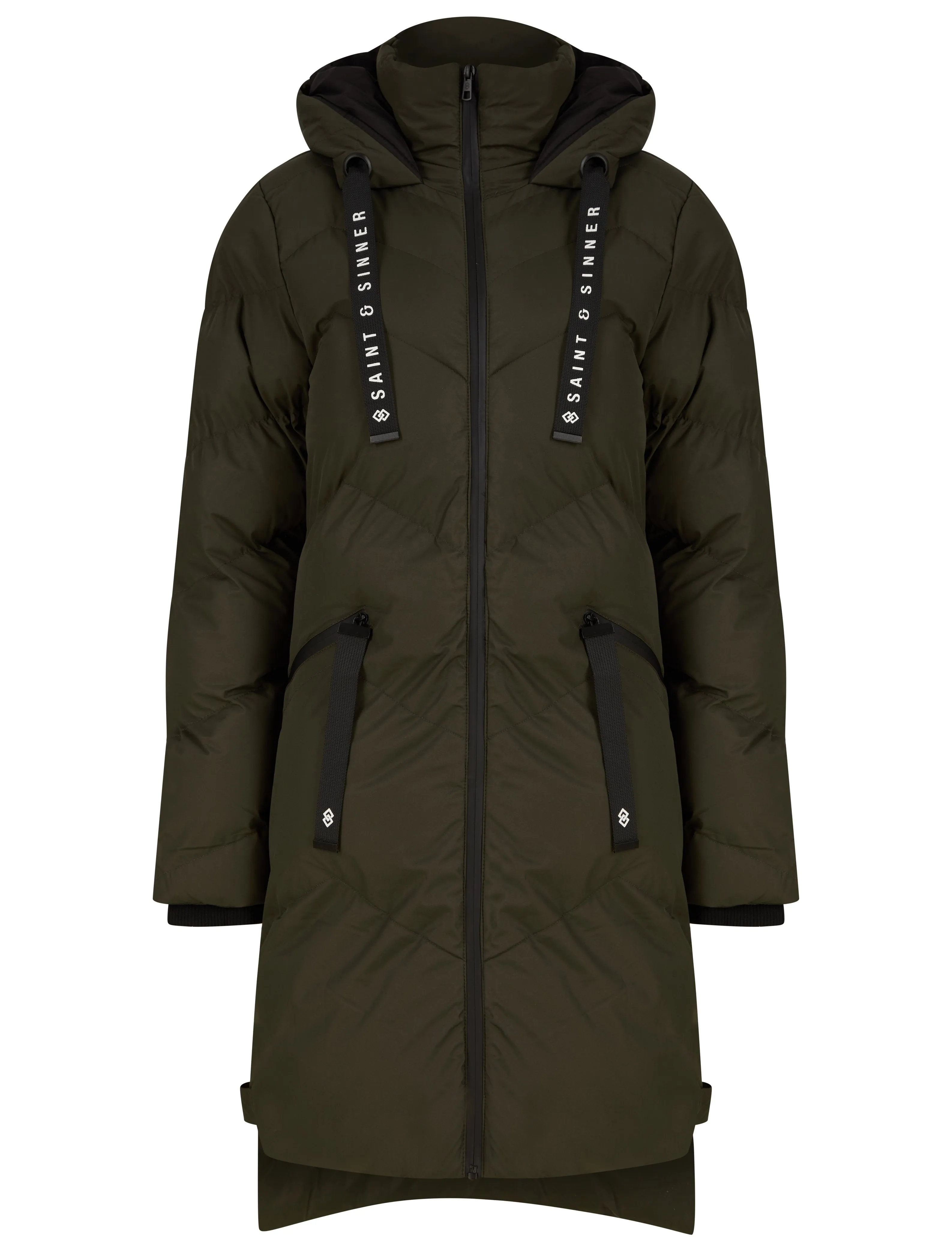 KHAKI PUFFER HOODED  COAT