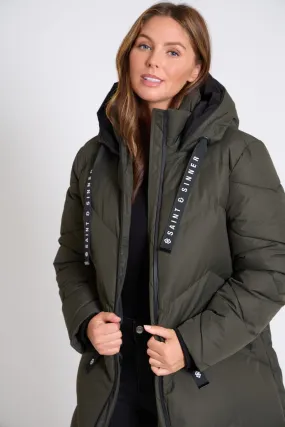 KHAKI PUFFER HOODED  COAT