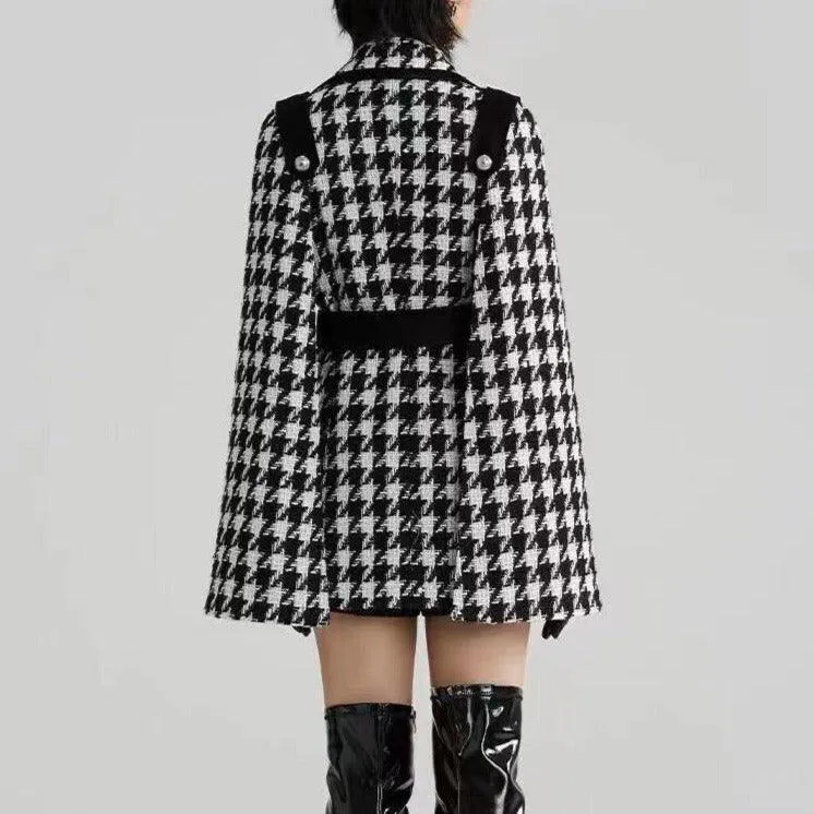 KittenAlarm - Tess Allover Houndstooth Slit Sleeves Mini Dress