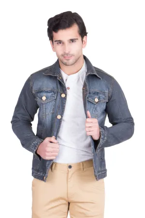 Krossstitch Full Sleeve Dark Grey Men's Denim Jacket with Brass Button