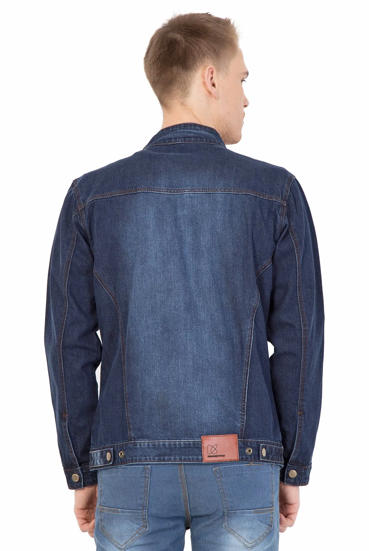 Krossstitch Full Sleeve Men's Denim Dark Blue Jacket with Zip Clouser