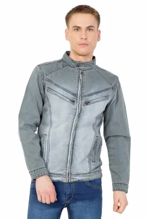 Krossstitch Full Sleeve Men's Denim Grey Jacket with Zip Clouser