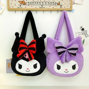 Kuromi Charm - Adorable Cartoon Shoulder Bag - Soft Plush Toy Tote with Luxurious Faux Fur for Fashion-Forward Anime Fans