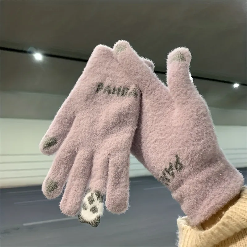 Lesser Panda Cute Plush Gloves Winter Thickened Warm Stretch Knitted Gloves Outdoor Windproof Touch Screen Gloves For Men And Women