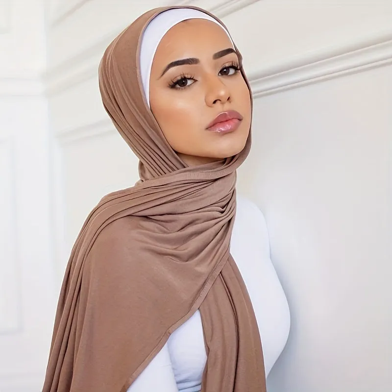 Lightweight Stretch Jersey Hijab – Solid Color, Breathable & Sun-Protective – Elegant Shawl for Daily Wear