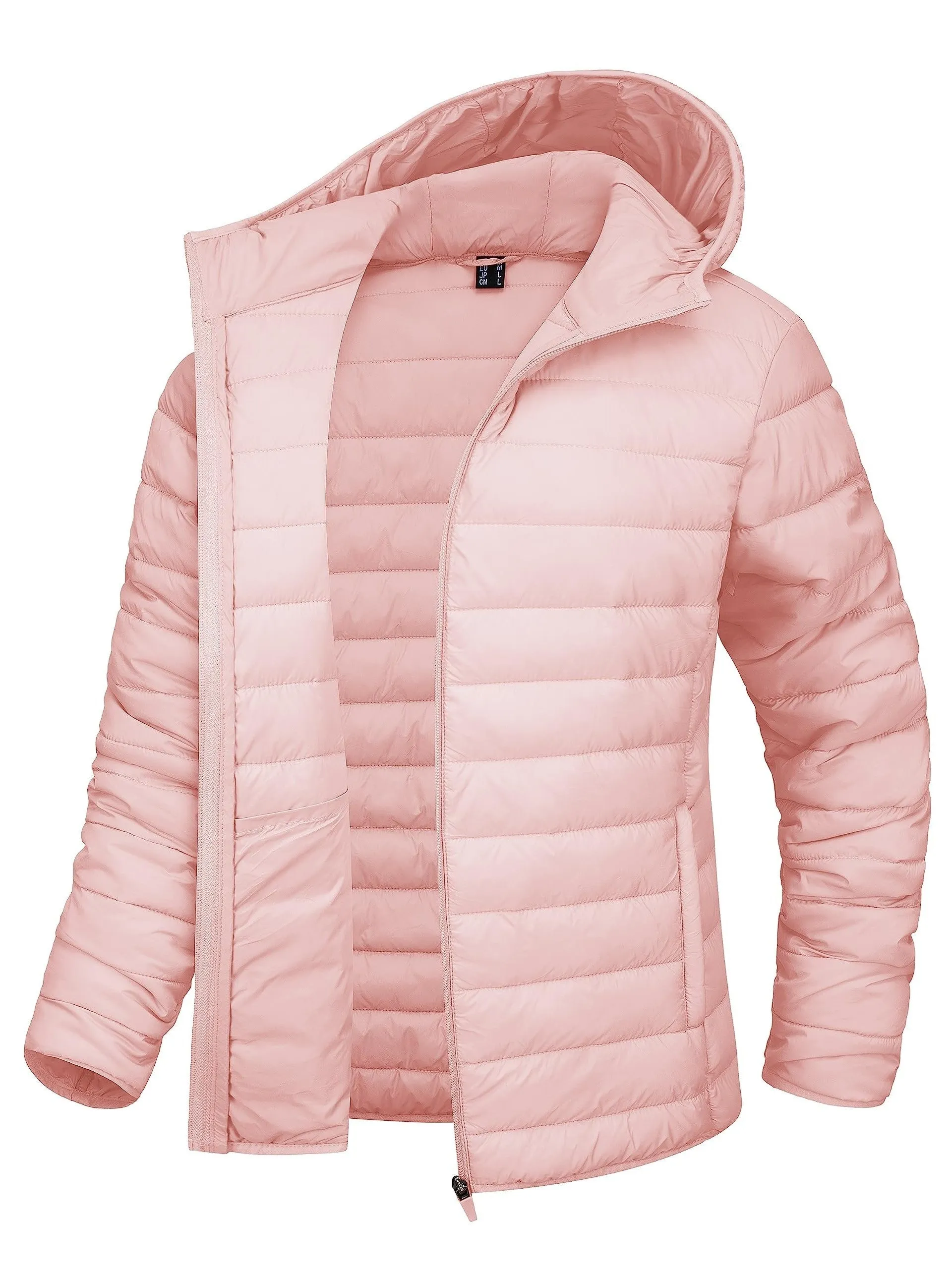 Lightweight Women's Puffer Jacket - Cute Hooded Windproof Quilted Coat with Zipper Pocket for Spring and Fall Outdoor Activities, Hiking, Camping, and Daily Casual Wear