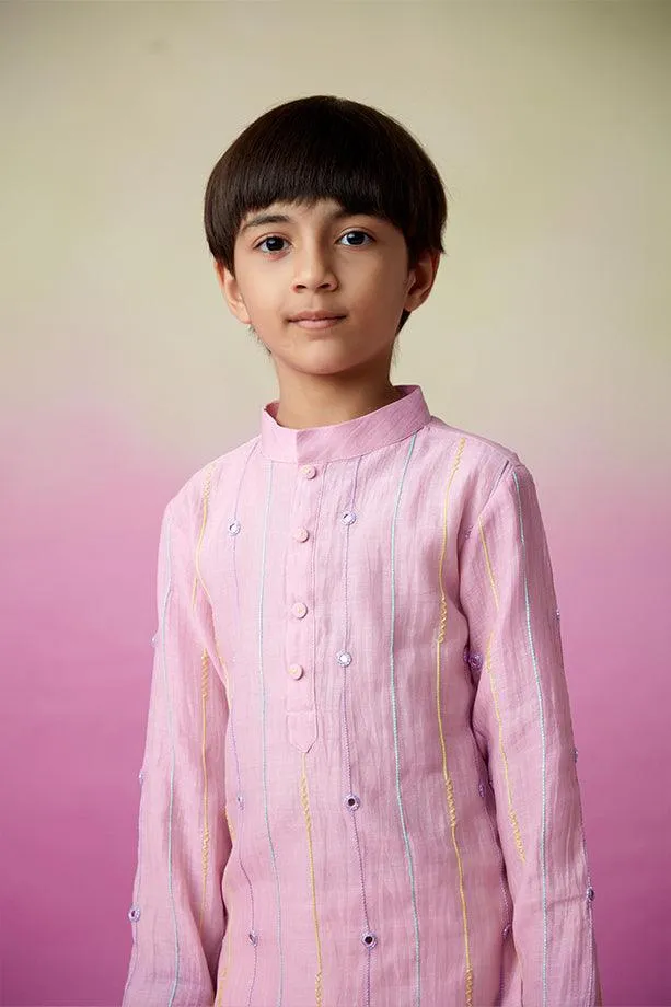 Little Athlete- Orchid Pink Hand Embroidered Kurta & Pants Set for Boys